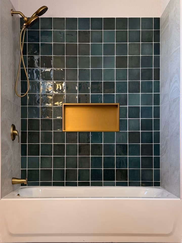 Coastal bathroom remodel shower with frameless glass by Forged Builds El Paso TX